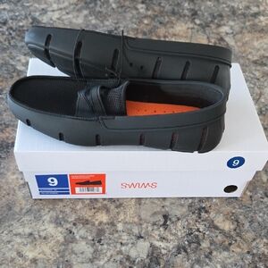 Swims Size 9 Men's NEW Black Penny Loafers Mocassins with Bright Orange Insole